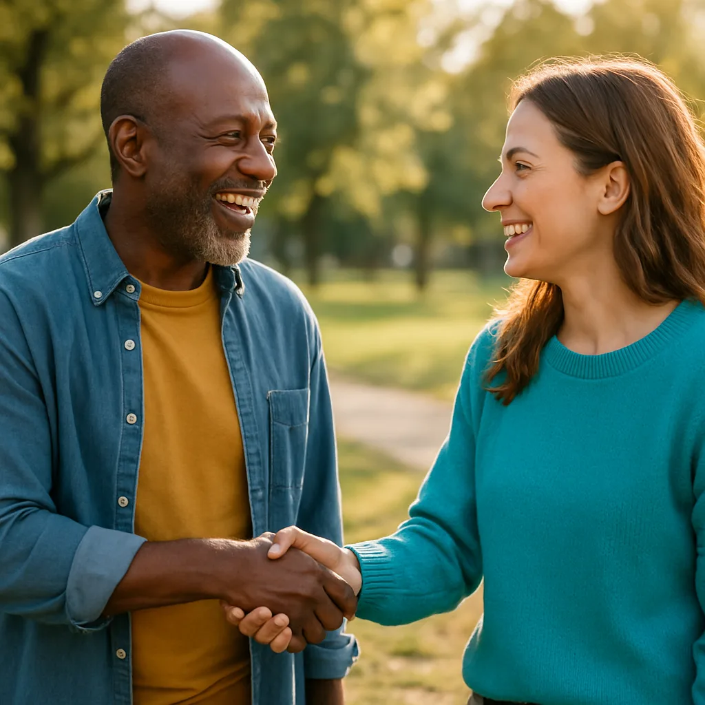 Two people meeting at a local park — genuinely local Isle Of Man dating